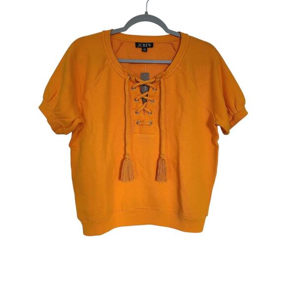 J. Crew University Terry Short Sleeve Lace Up Cotton Shirt Orange Size XS NWT - Picture 1 of 6